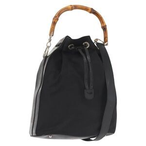 Gucci Vintage Bamboo Bucket Bag Nylon And Leather Black Nylon Bag (Pre-Owned)